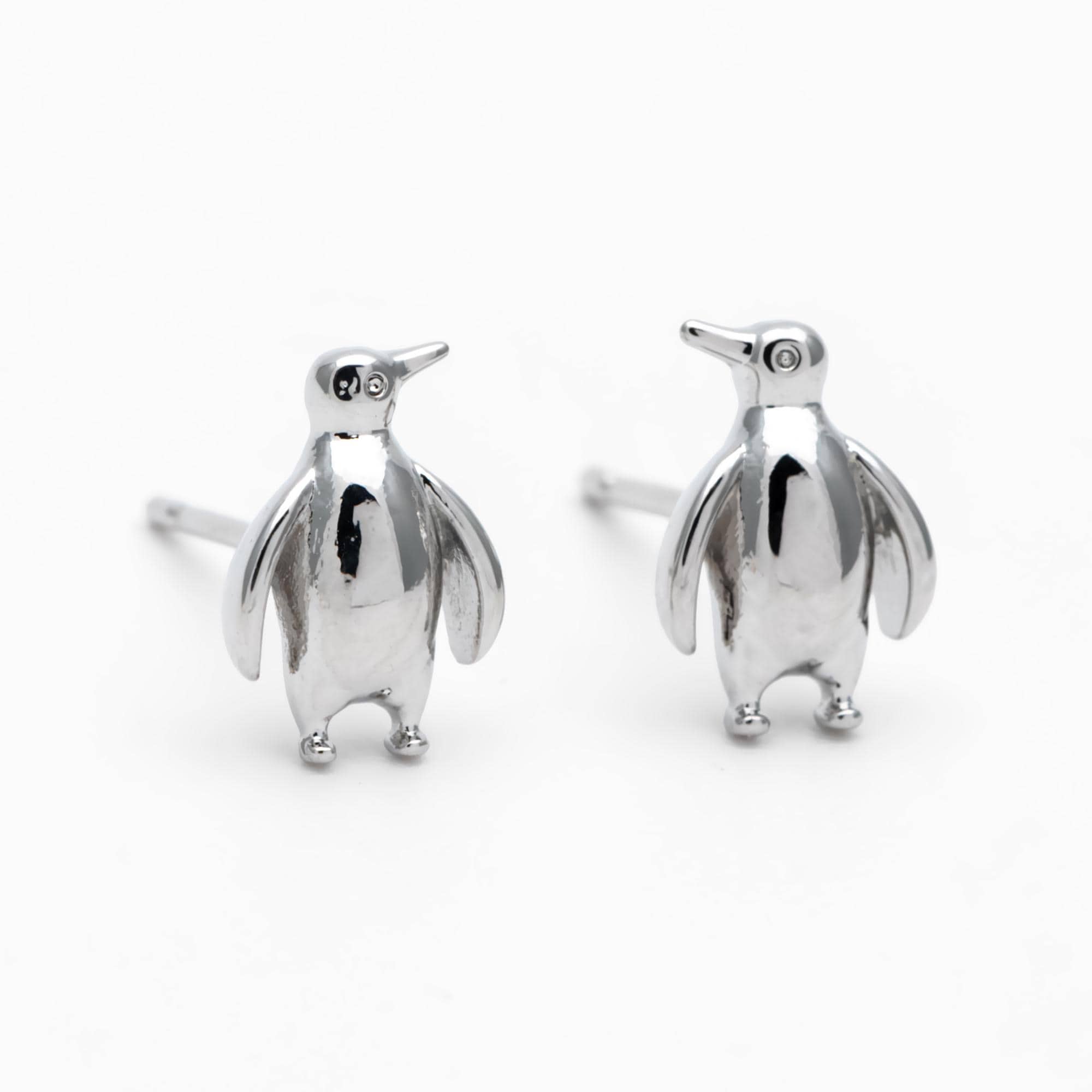 10pcs Gold/ Silver Tone Penguin Earrings, 18K Real Gold/ Rhodium Plated Brass, Minimalist Stud Earrings (GB-4460-H)